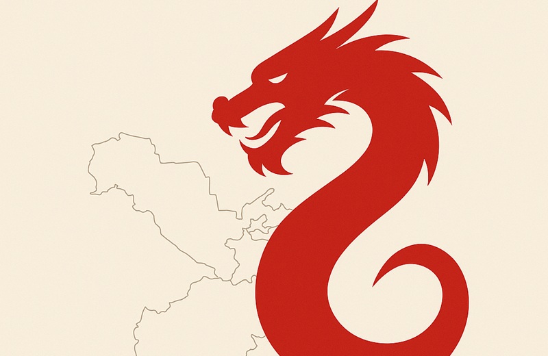 How Will the Attacks on Chinese Enterprises in Tajikistan Shape Beijing’s Behavior in the Region and Beyond? Minimalist image of a red Chinese dragon overlooking the map of Central Asia, symbolizing the growing presence and security challenges of Chinese enterprises in the region.